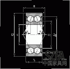 角接觸球軸承 30/8-B-2Z-TVH, 雙列，雙側間隙密封，接觸角 α = 25°